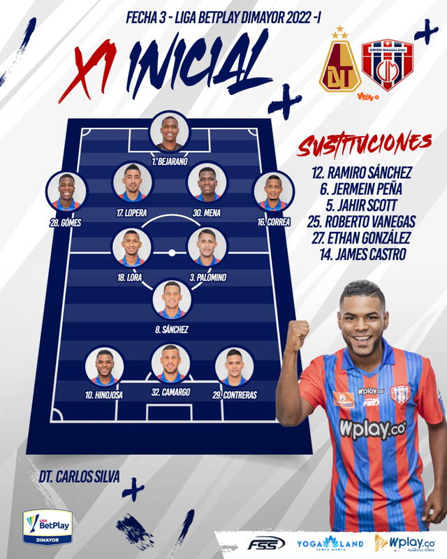 Formación de Unión Magdalena vs. Deportes Tolima. Foto: Unión Magdalena