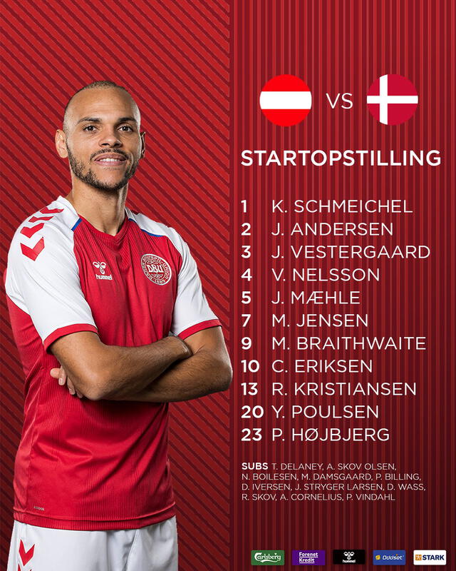 Titulares de Dinamarca vs. Austria. Foto: Selección danesa