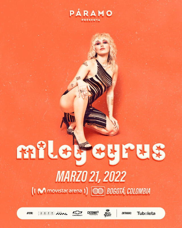 Gráfico oficial del próximo concierto de Miley en Colombia. Foto: Twitter de Páramo Presenta.