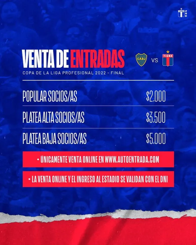 Tigre comunicó que subsidiará parte de las entradas para sus hinchas. Foto: Club Atlético Tigre