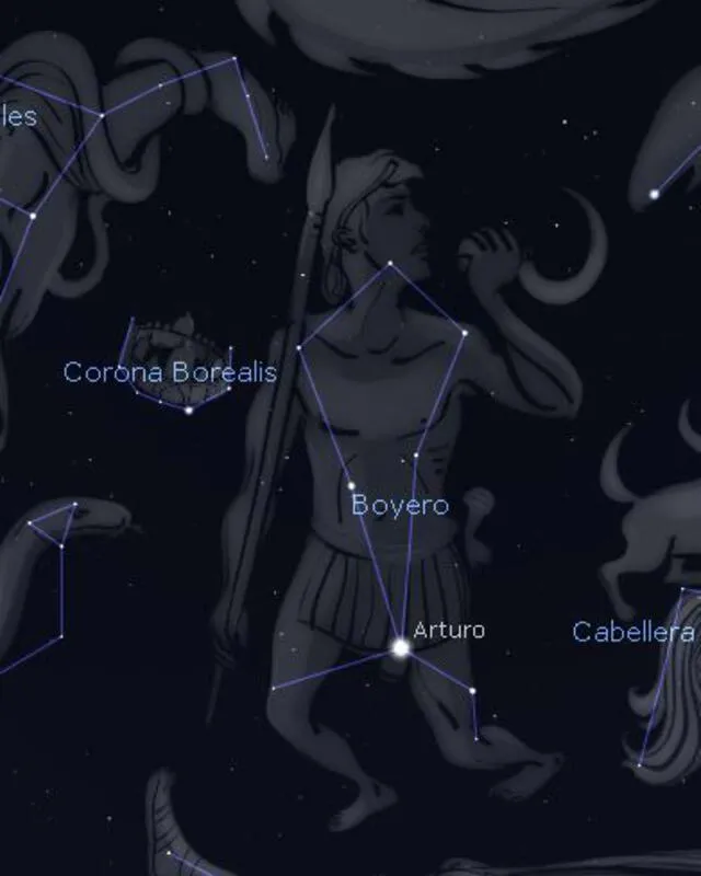 La estrella más brillante en la constelación del Boyero es Arturo. Foto: Stellarium