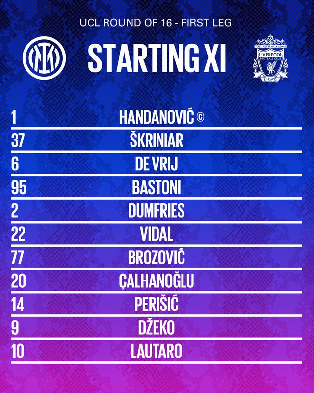 Alineación oficial. Foto: Inter