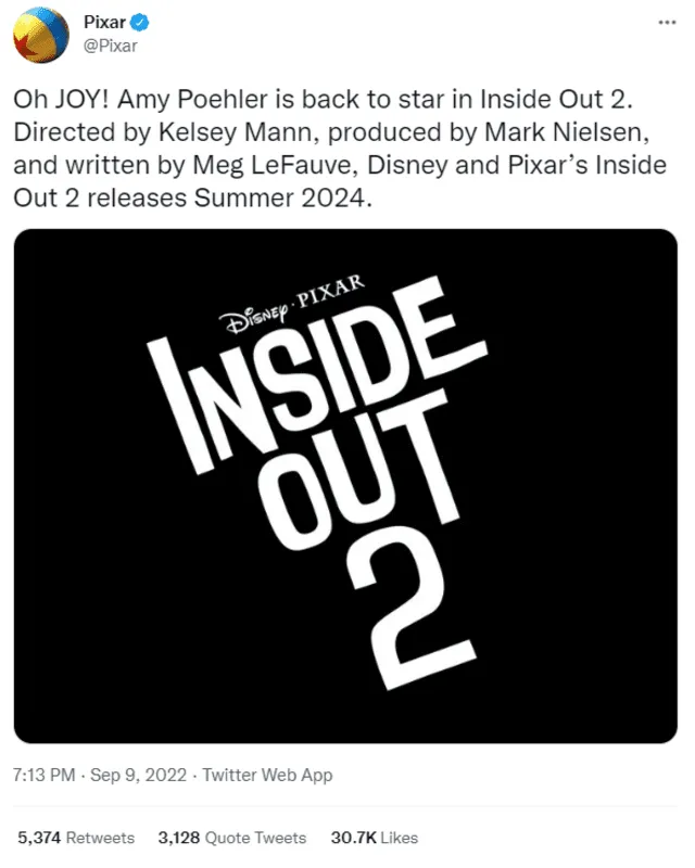 Inside Out 2 se estrenará en 2024
