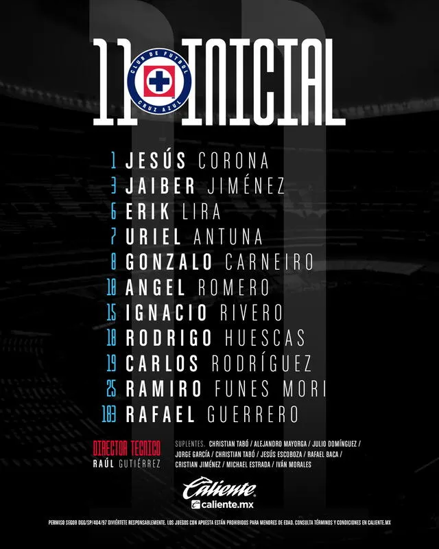 Alineación confirmada de la Máquina. Foto: Cruz Azul