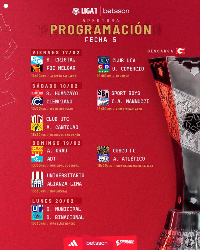 Programación de la fecha 5 en la Liga 1 2023. Foto: Liga de Fútbol Profesional 
