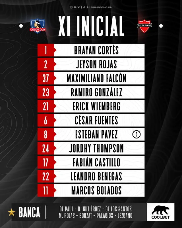  Equipo titular del Cacique. Foto: Colo Colo   