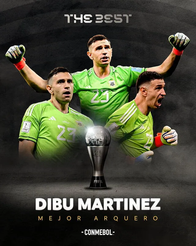 'Dibu' Martínez fue galardonado con el premio The Best, que lo reconoce como el mejor arquero del mundo. Foto: Conmebol