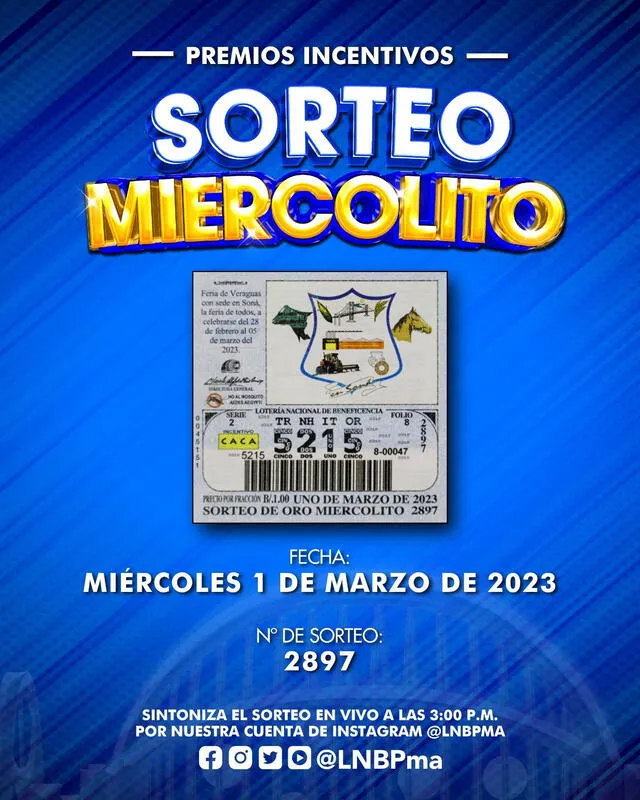  Sorteo Miercolito: conoce los resultados EN VIVO aquí. Foto: lnbpma/ Twitter   