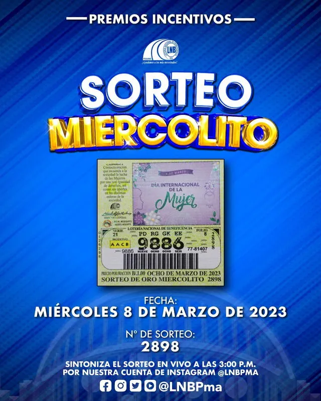  Sorteo Miercolito: conoce los resultados EN VIVO aquí. Foto: lnbpma/ Twitter   