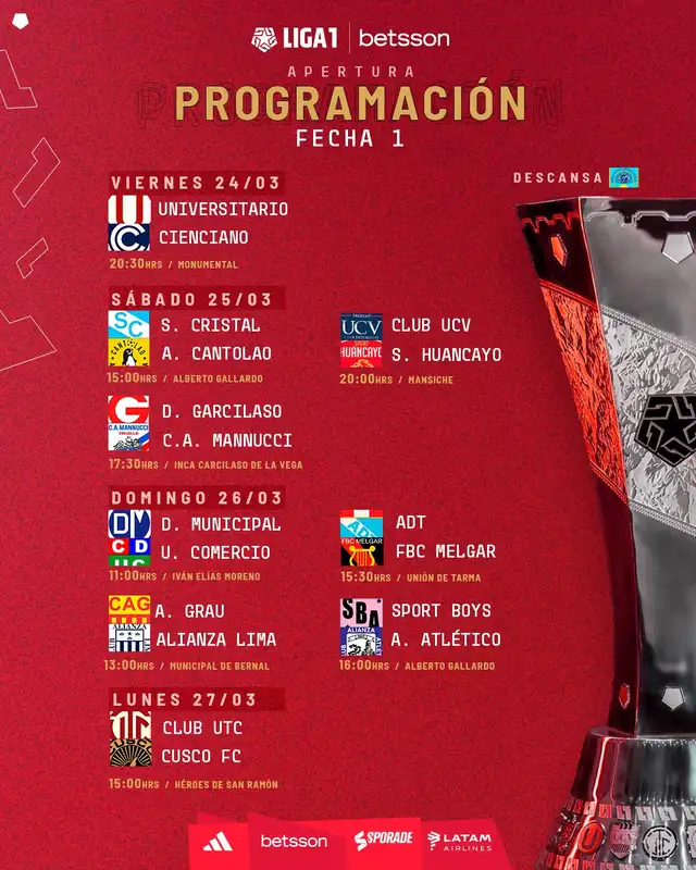 Reprogramación oficial de la fecha 1 del Torneo Apertura. Foto: Liga de Fútbol Profesional Reprogramación oficial de la fecha 1 del Torneo Apertura. Foto: Liga de Fútbol Profesional