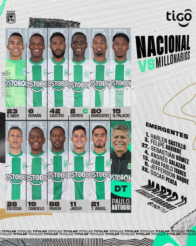  Alineación Atlético Nacional. Foto: Twitter Atlético Nacional   