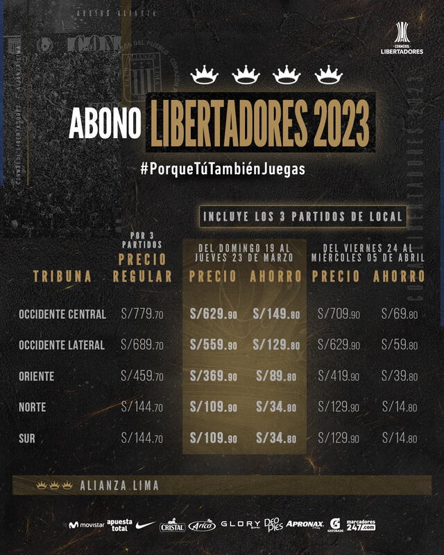 Precios de los abonos Libertadores 2023 del club íntimo. Foto: Alianza Lima   