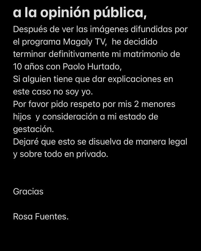  Rosa Fuentes se pronuncia sobre el ampay de su esposo Paolo Hurtado. Foto: Instagram   