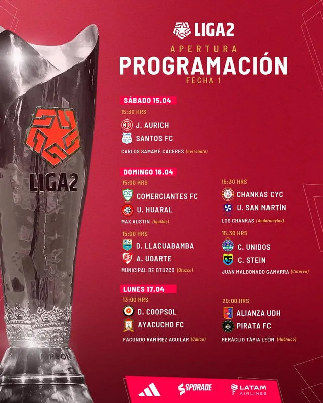 Programación de la fecha 1 de la Liga 2 2023. Foto: Liga de Fútbol Profesional   