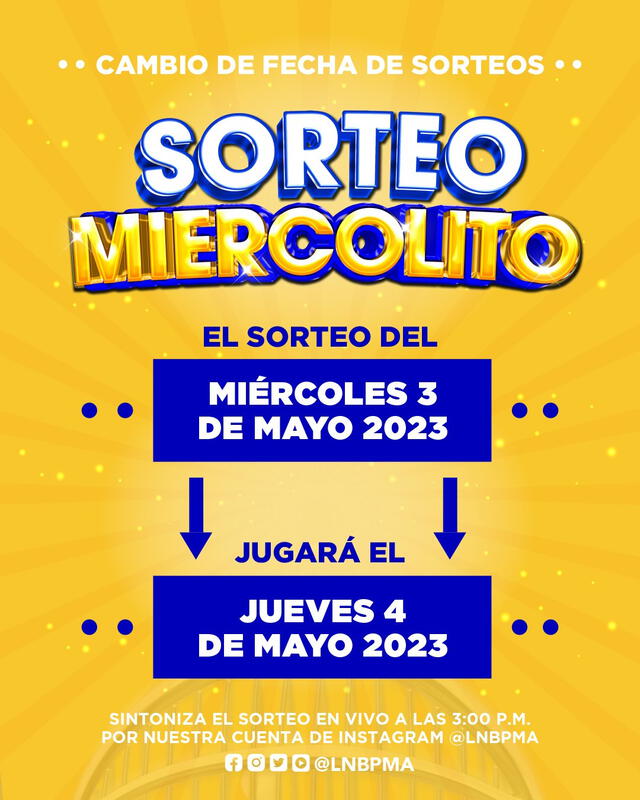  Reprogramación del Sorteo Miercolito de HOY, 3 de mayo. Foto: LNBPma/ Twitter   