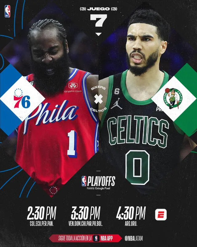 Revisa los horarios para el duelo entre Celtics y Sixers HOY, 14 de mayo. Foto: NBA Latam   
