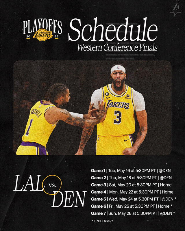 Cronograma de los Lakers ante los Nuggets por las Finales de Conferencia Oeste. Foto: Lakers   