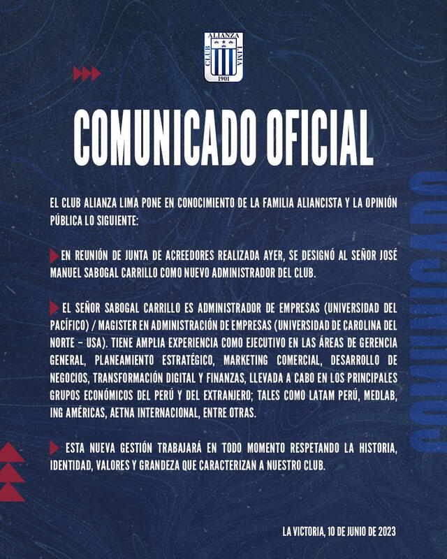 Comunicado de Alianza Lima. Foto: Twitter.   