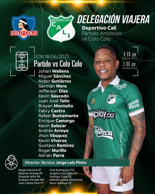 Lista de viajeros del club azucarero. Foto: Deportivo Cali 