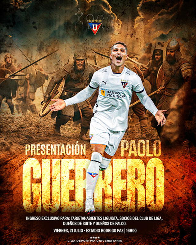 Afiche oficial de la presentación de Paolo Guerrero. Foto: LDU    