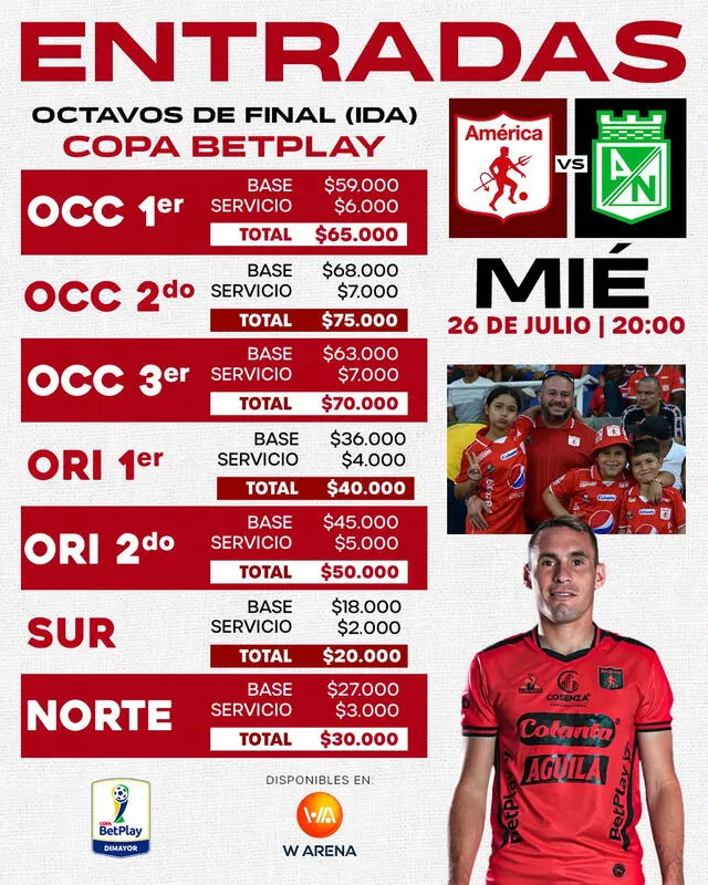 Estos son los precios de las boletas para el partido. Foto: América de Cali   