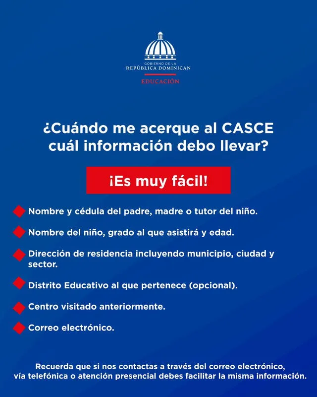 Deberás dar la misma información tanto si te contactas con el Casce de manera virtual o presencial. Foto: Twitter/Ministerio de Educación RD    