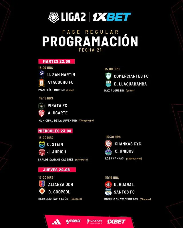  Fecha 21, programación de la Segunda División. Foto: Liga de Fútbol Profesional/Twitter   