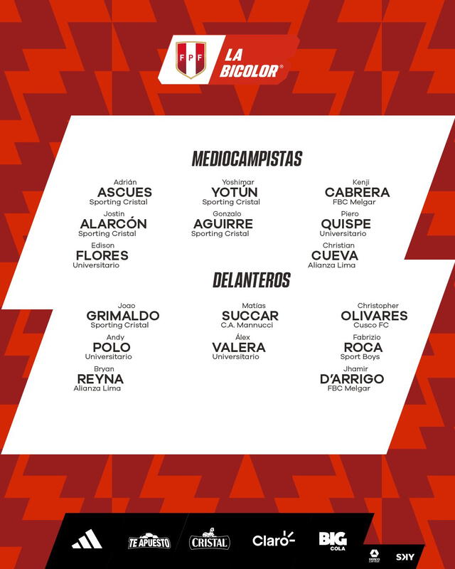  Lista de convocados Perú. Foto: Twitter.   