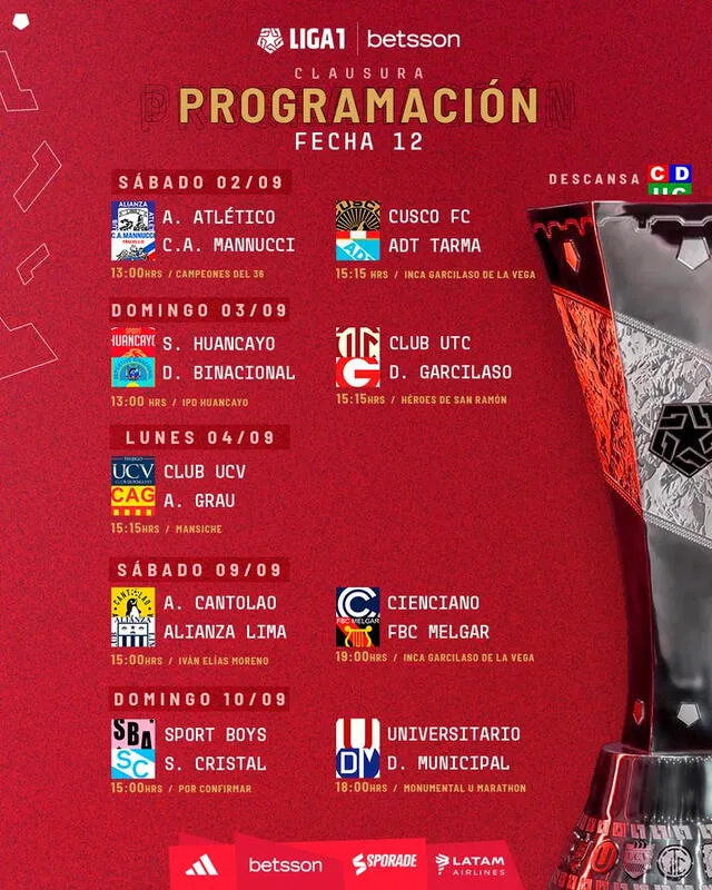 Programación de la fecha 12 en el Torneo Clausura. Foto: Liga de Fútbol Profesional 