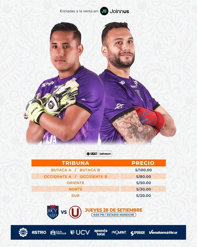  Afiche oficial con el precio de los tickets. Foto: UCV/Twitter    