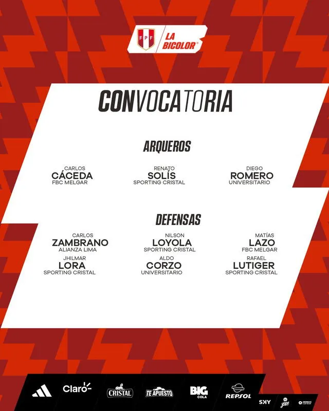 Lista de jugadores locales convocados. Foto: La Bicolor   