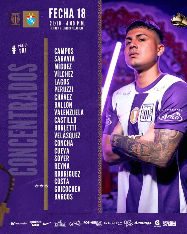 Lista de convocados. Foto: Alianza Lima   