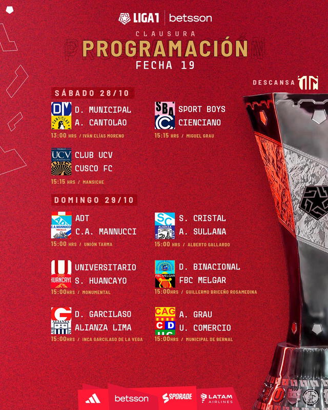 Programación de la fecha 19 en el Torneo Clausura. Foto: Liga de Fútbol Profesional 