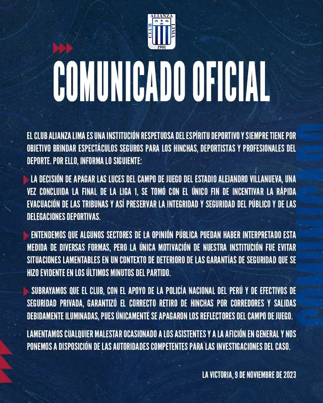  Comunicado de Alianza Lima.&nbsp;<strong>Foto: Alianza Lima</strong> 