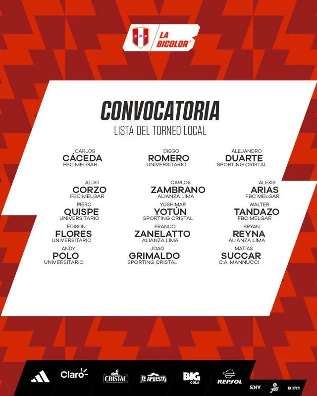 Lista de jugadores nacionales. Foto: X/SeleccionPeru  