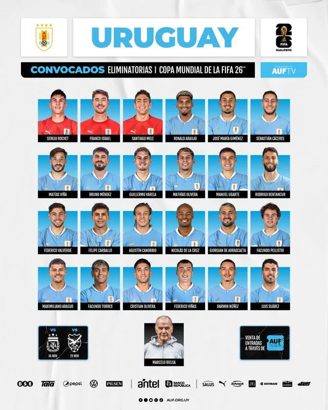 Lista de convocados de la Celeste. Foto: X/Uruguay 