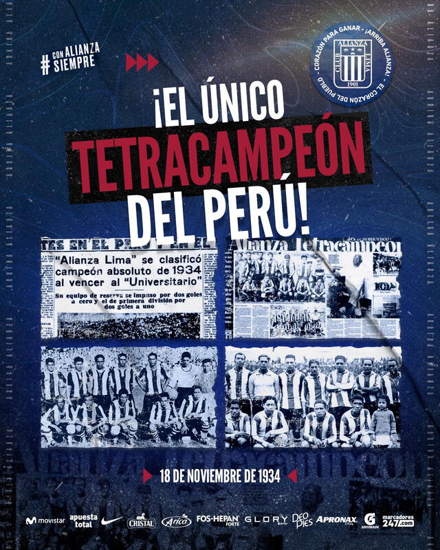 Imagen compartida por Alianza Lima sobre el título de 1934. Foto: Alianza Lima   