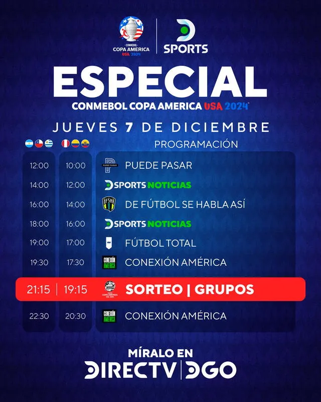 Horario del sorteo de la Copa América. Foto: DirecTV   