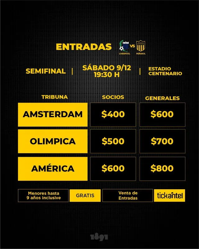 Entradas para la semifinal ante Liverpool. Foto: Club Atlético Peñarol   