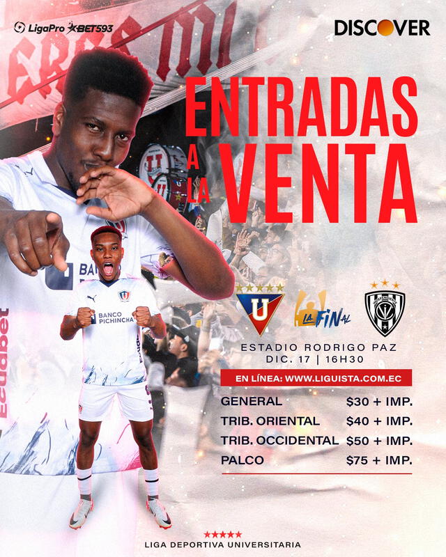 Precio de entradas para la final LDU vs. IDV. Foto: LDU   