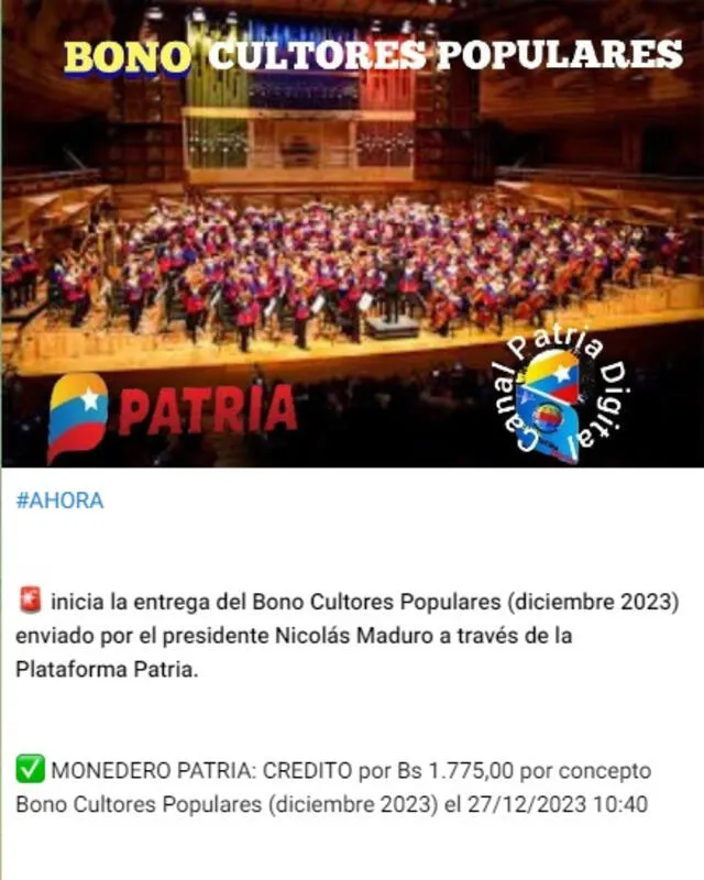 bono cultores de la patria | bono cultores populares | pago bono HOY 