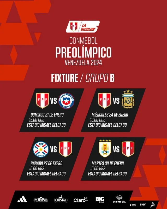 Fixture de la Bicolor. Foto: Selección Perú   