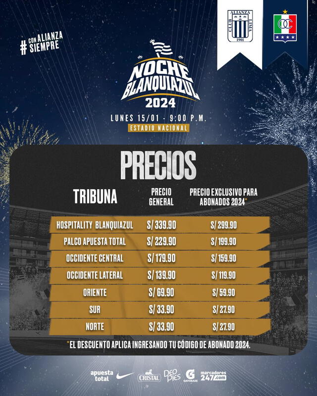 Entradas para la Noche Blanquiazul 2024. Foto: Alianza Lima/X   