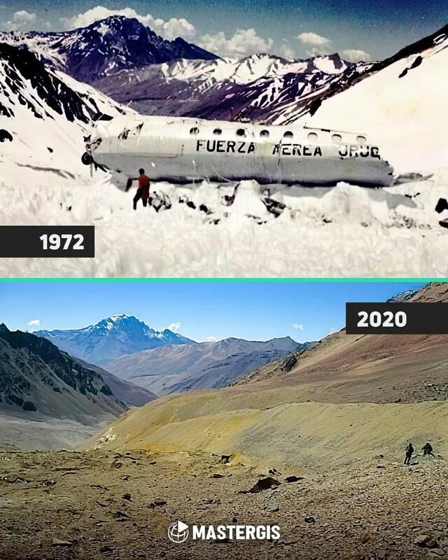 Imágenes comparativas de cómo lucía el valle de las Lágrimas en 1972 y en 2020. Foto: Mastergis   