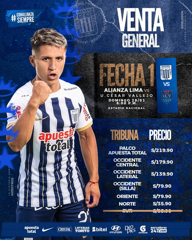  Entradas Alianza Lima vs. César Vallejo. Foto: Alianza Lima.   