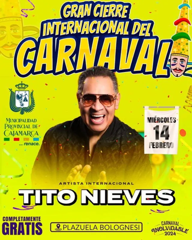  Tito Nieves en concierto GRATIS en Carnaval de Cajamarca 2024. Foto: Municipalidad Provincial de Cajamarca/Facebook   