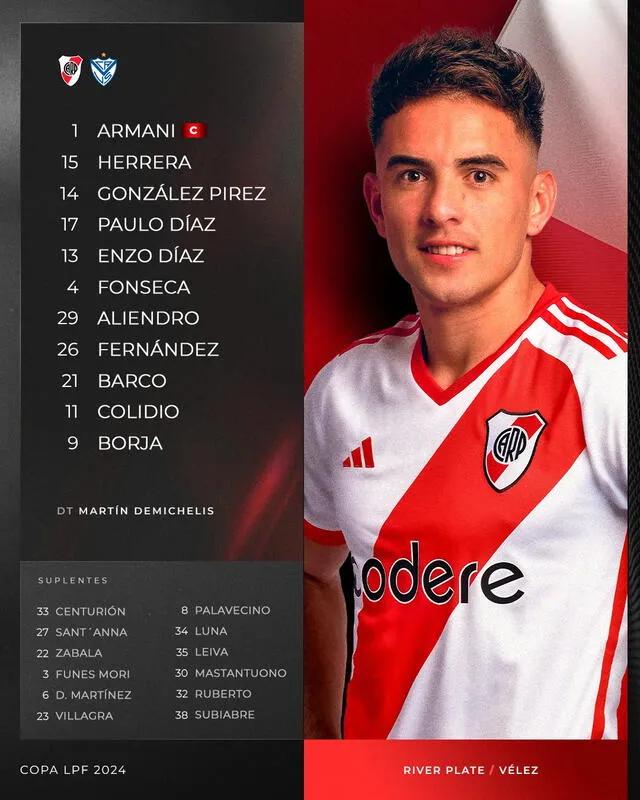 Alineación confirmada. Foto: River Plate   