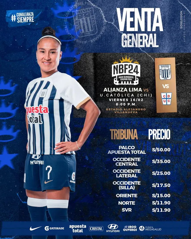 Precios de las entradas para la Noche Blanquiazul Femenina. Foto: Alianza Lima.   