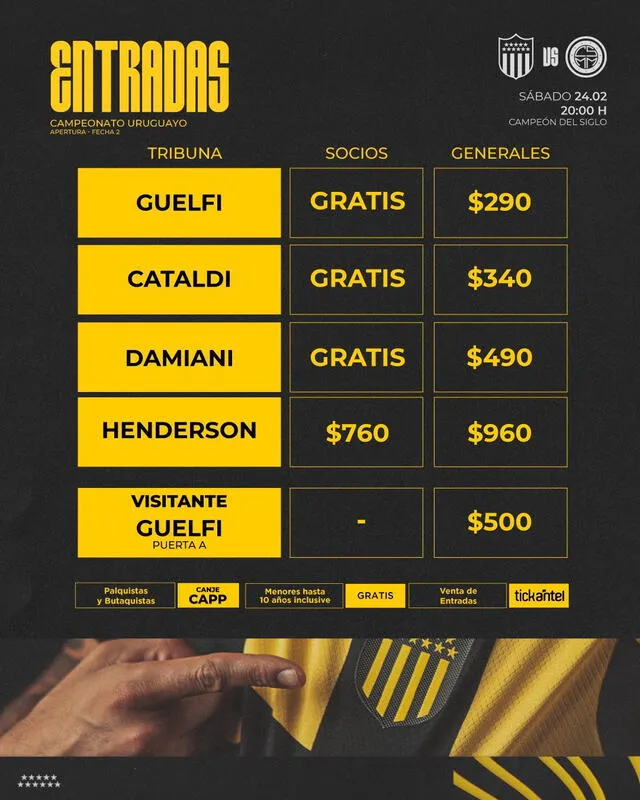 Precios de las entradas para el partido ante Miramar. Foto: Peñarol   