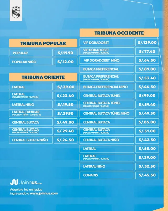Estos son los precios de las entradas para acudir al partido ante Atlético Grau. Foto: Sporting Cristal 